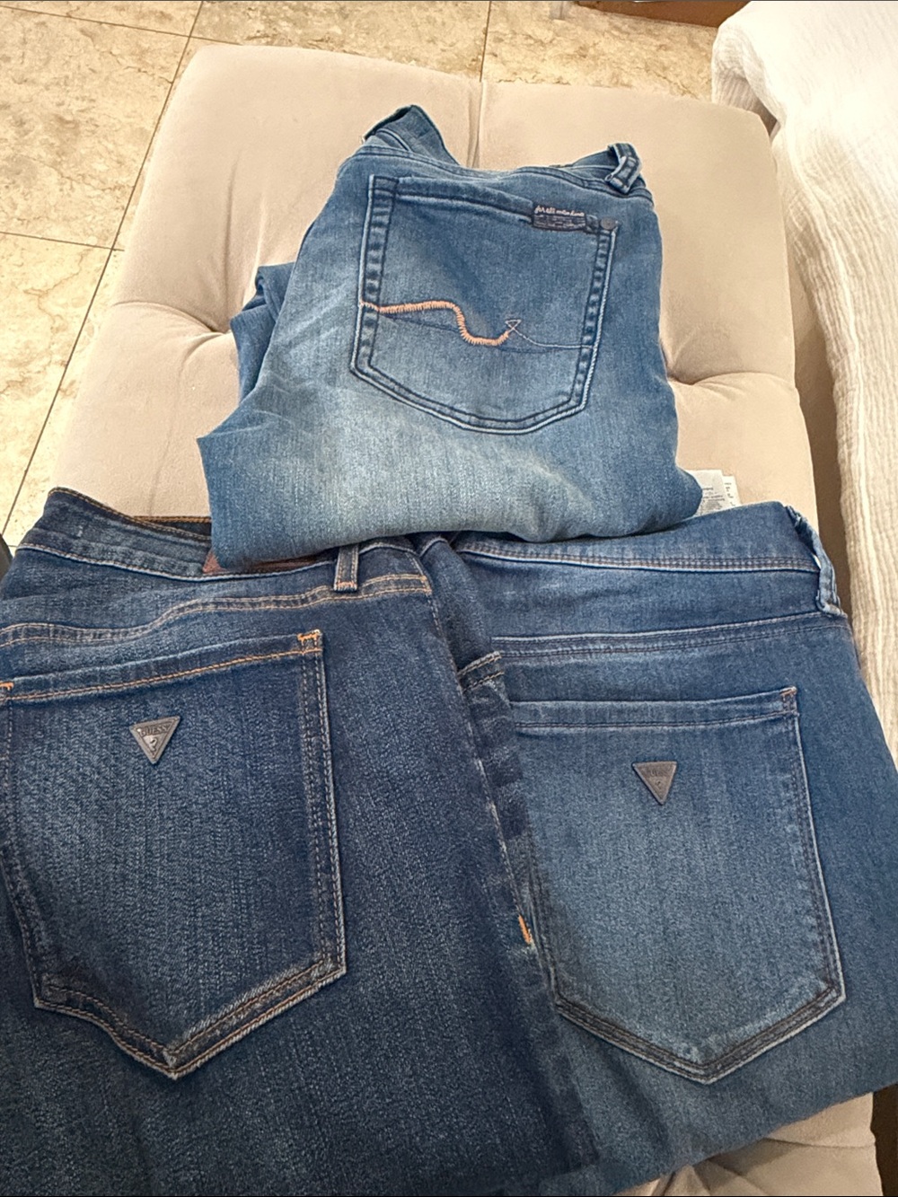 Three Blue Denim Jeans bundle -2 Guess jeans  and 1 Seven jeans